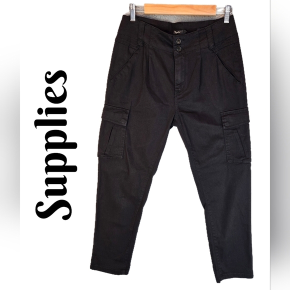 Supplies Womens Cargo Utility Pants Sz 6 Black Cotton Blend Casual Comfort - Picture 1 of 14